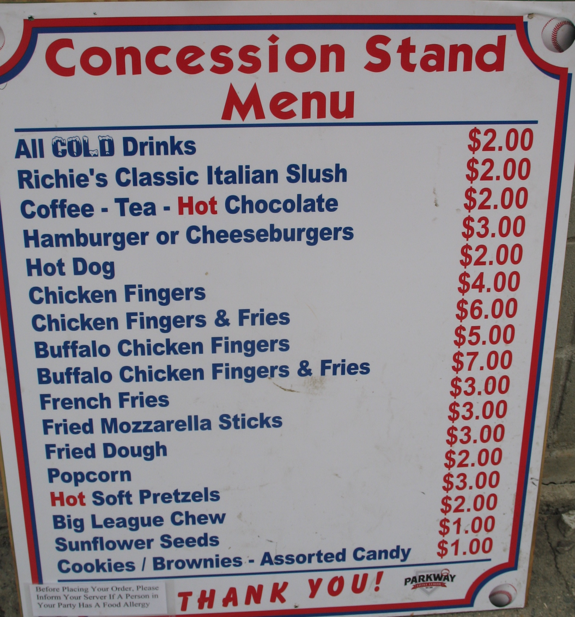 Little League Baseball foods - Blog - Lester Esser Within Concession Stand Menu Template